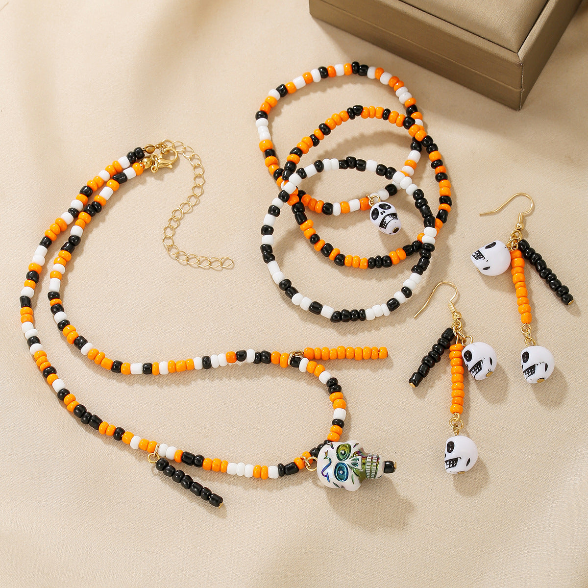 Halloween Beaded Skull Spider Jewelry Set