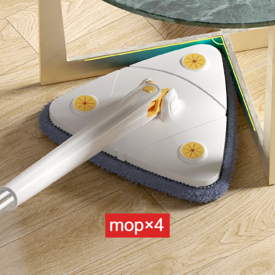 Stainless Steel Triangular Microfiber Flat Mop with Rotating Head and Hands-Free Wringing