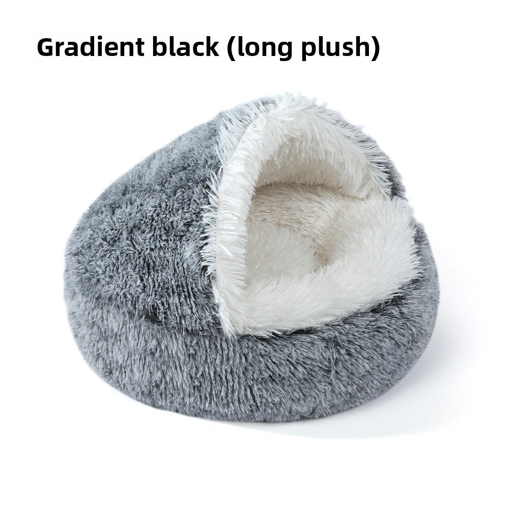 Semi-Enclosed Plush Pet Bed for Cats and Dogs