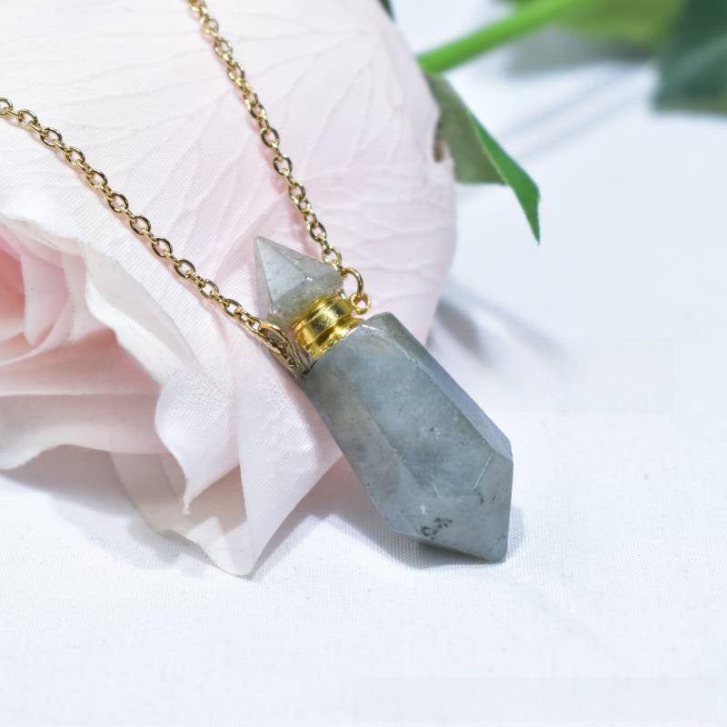 Natural Crystal Hexagonal Perfume Bottle Pendant