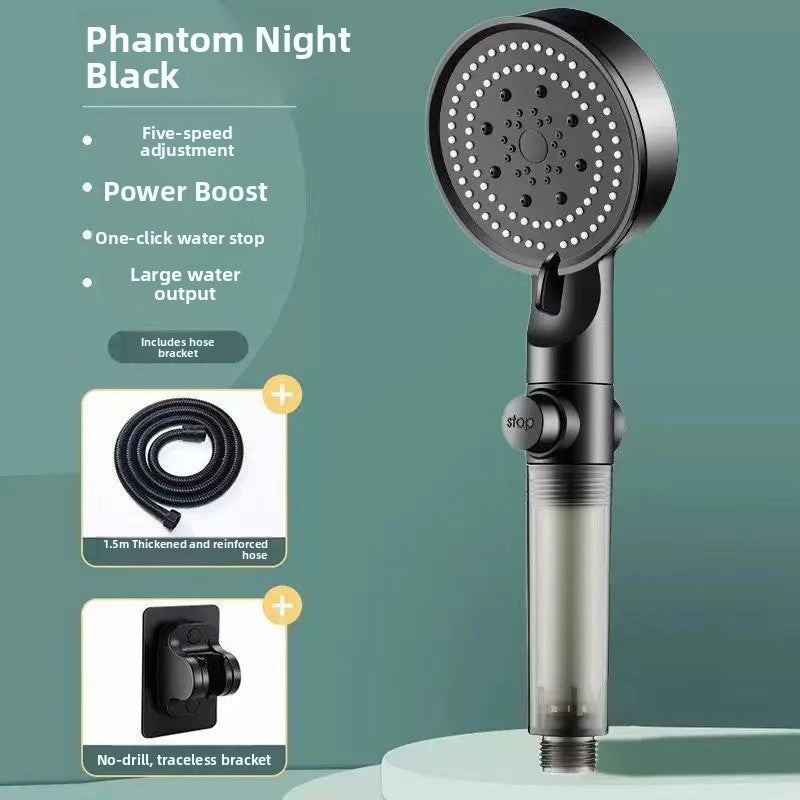 Five-Speed Pressurized Shower Head with Filtration System and Wall Mount
