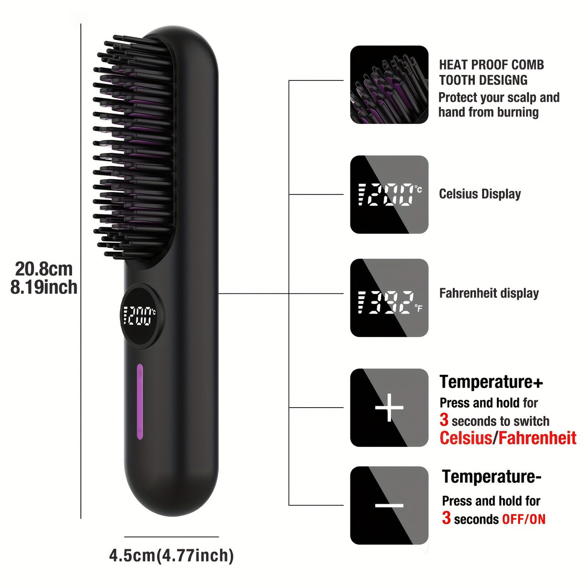 Wireless Hair Straightening Comb with Negative Ion Technology