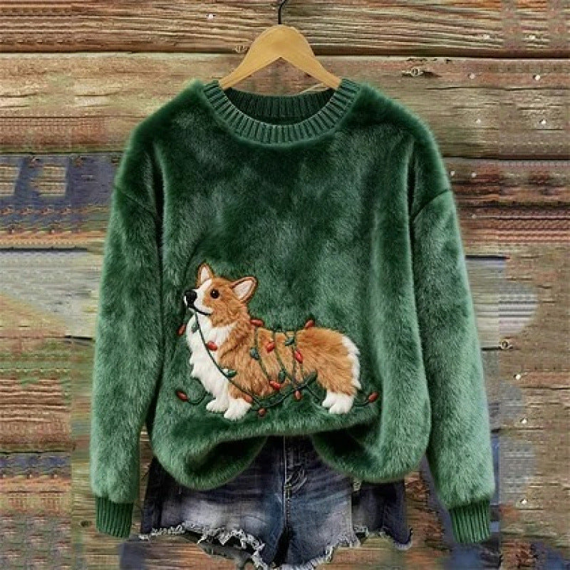 Womens 3D Printed Christmas Flannel Pullover Sweatshirt