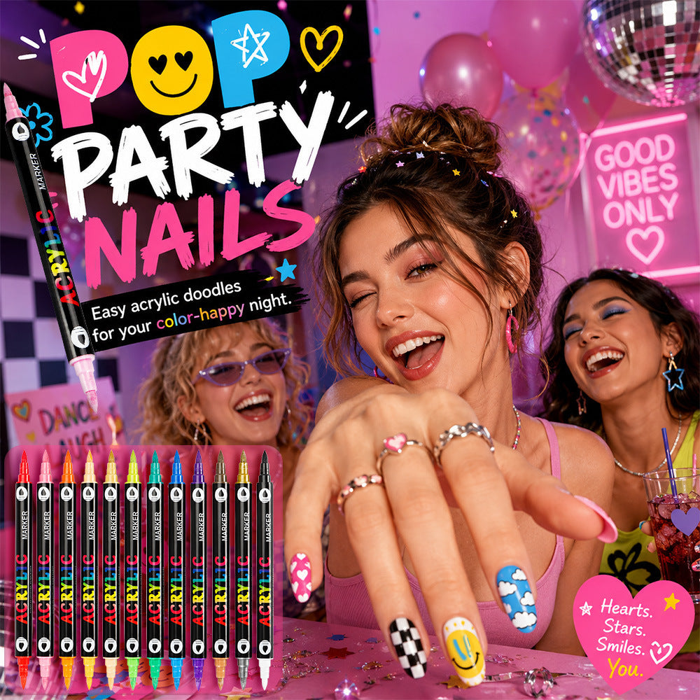 24-Color Dual-Ended Nail Art Pen Set, Quick-Dry Waterproof Acrylic Painting & Lining Tools with Soft Tips