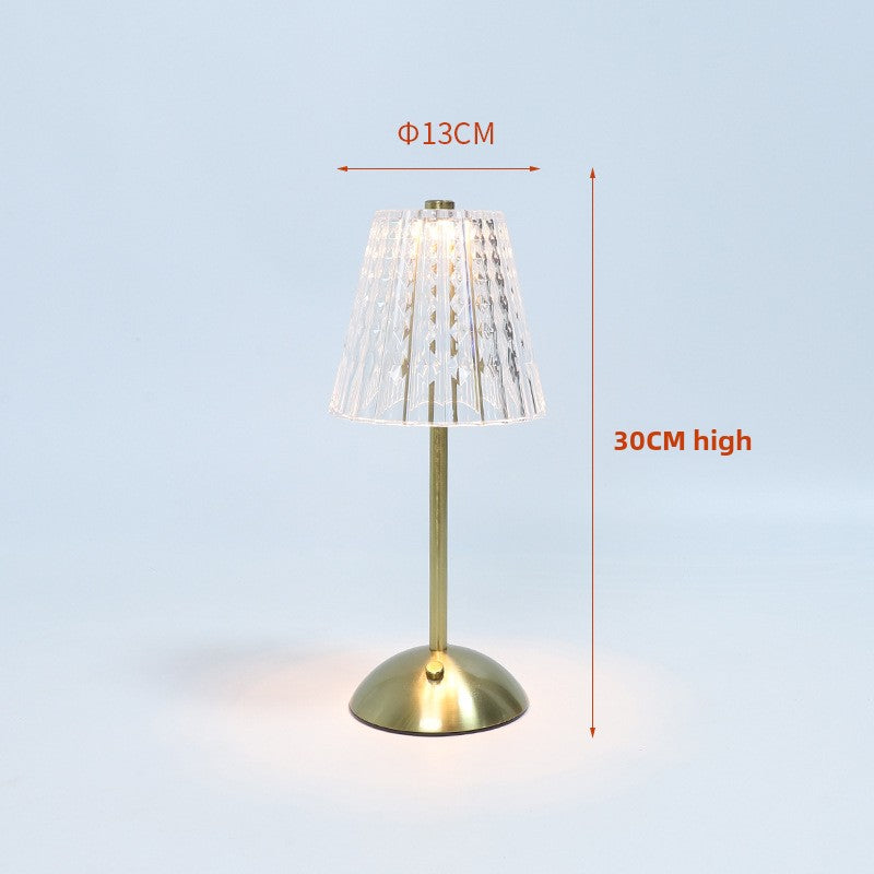 Crystal Touch Table Lamp Rechargeable 3-Color Night Light for Bedroom