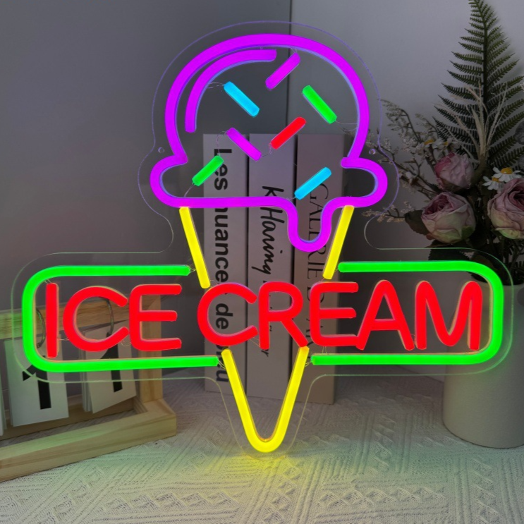 Ice Cream Shaped LED Neon Light Wall Mounted Decor Sign