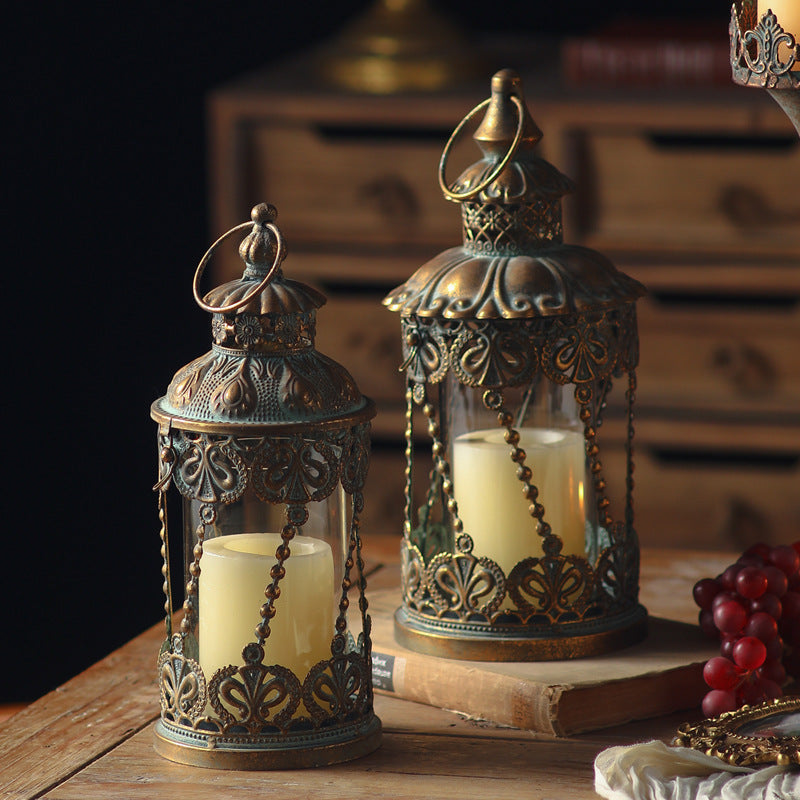 European Vintage Metal Glass Candle Holder