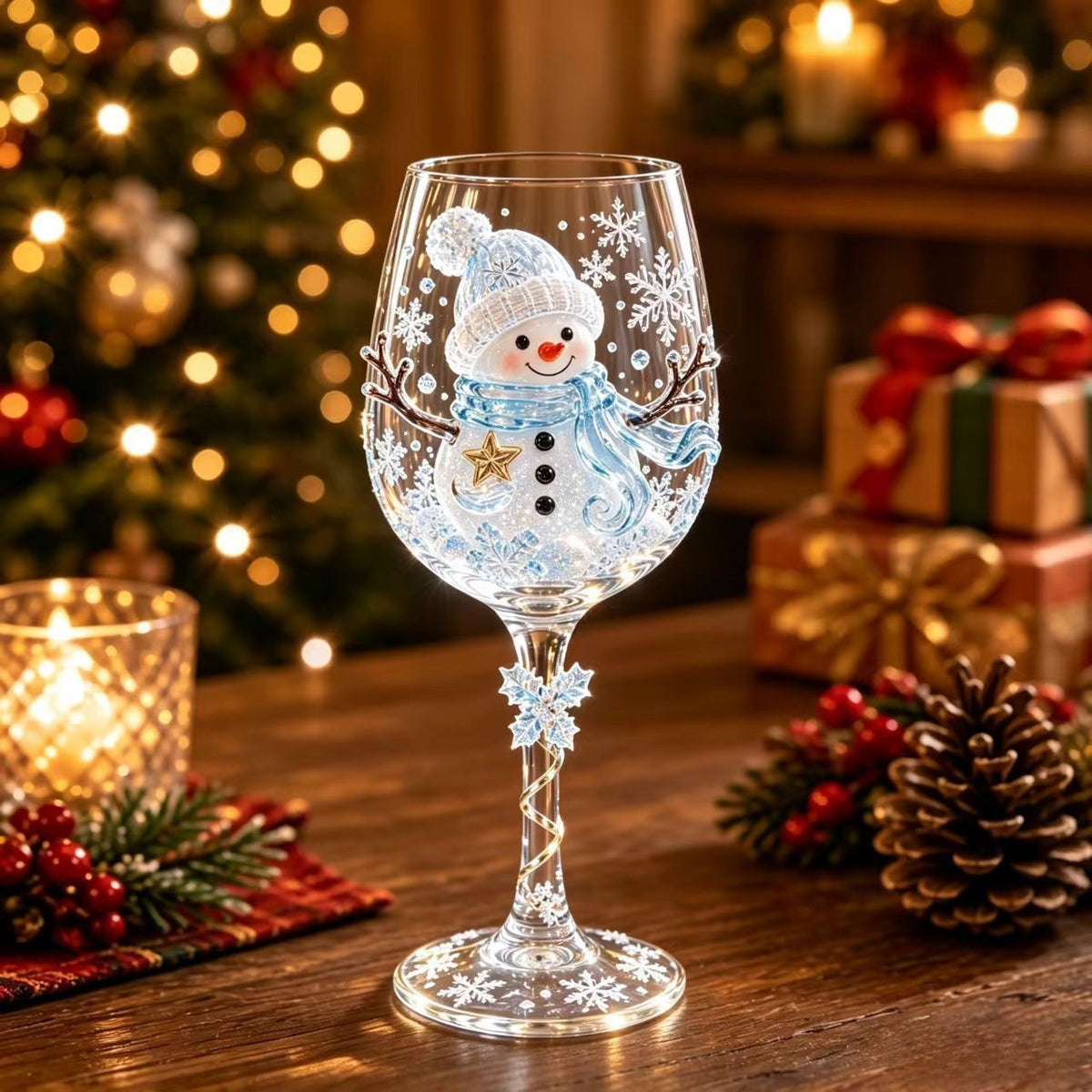 Christmas Themed Glass Art Goblets