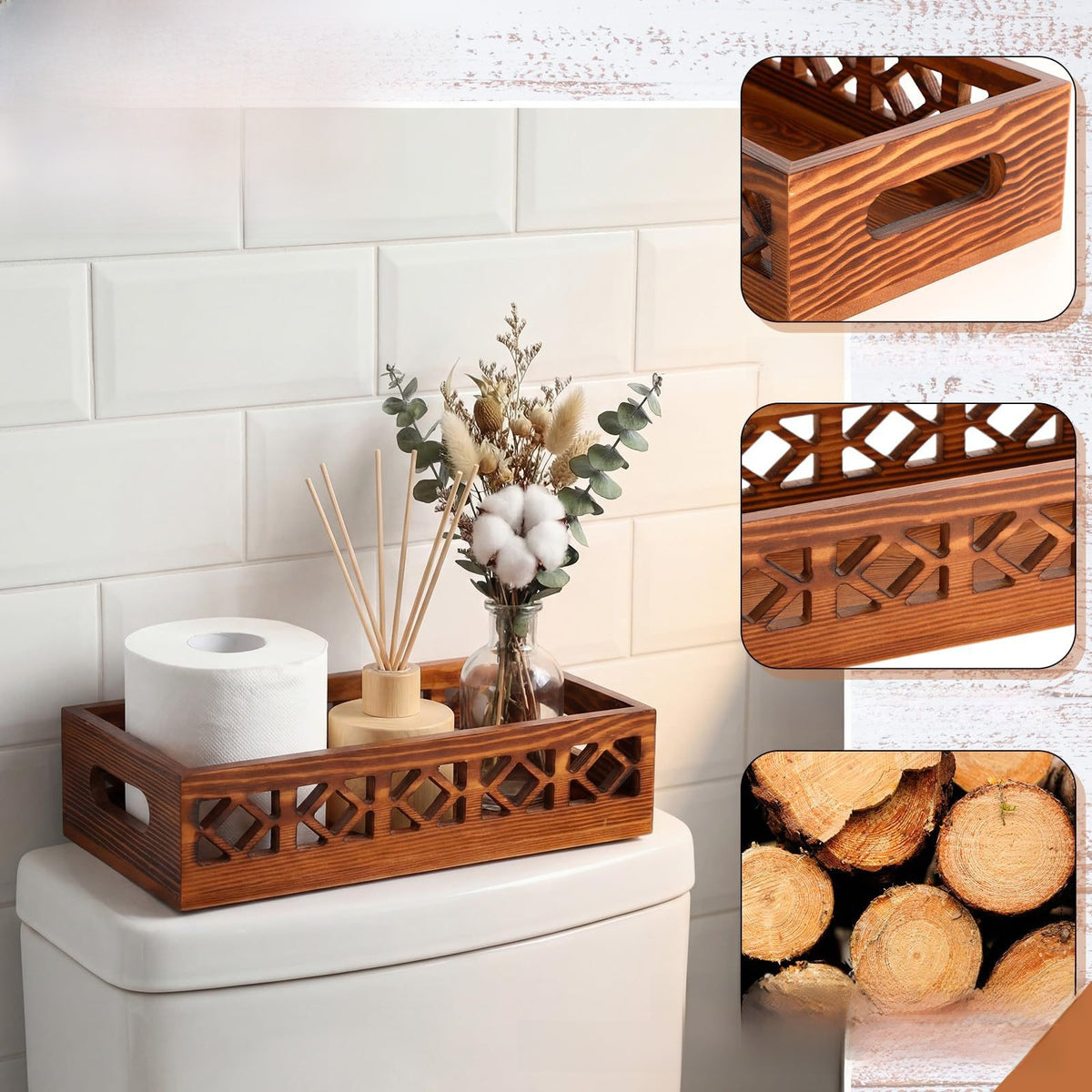 Wooden Hollow Tissue Box Cosmetic Storage Box