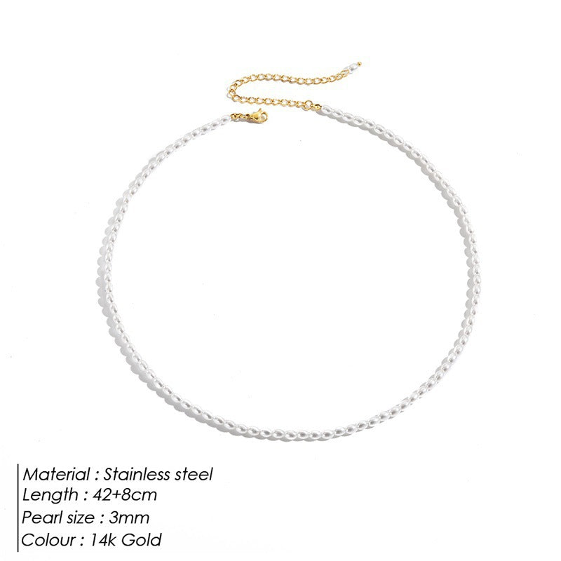 Stainless Steel Imitation Pearl Necklace Gold U-Shaped Pendant Fashion Jewelry