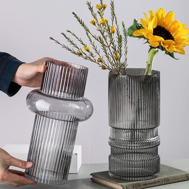 Thickened Smoky Gray Glass Flower Vase