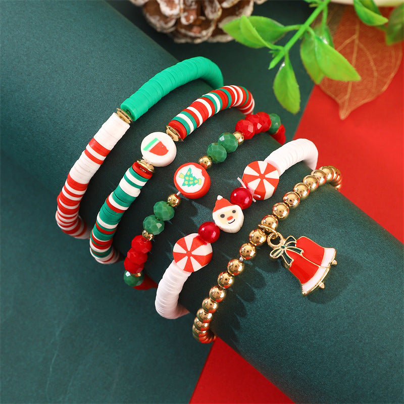 Christmas Bracelet Soft Clay Beaded Christmas Bracelet Set Santa Claus Bracelet