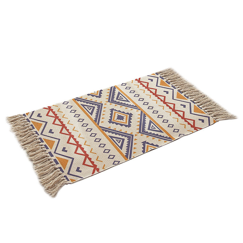 Woven Cotton and Linen Tassel Mat Bedroom Carpet Bathroom Mat