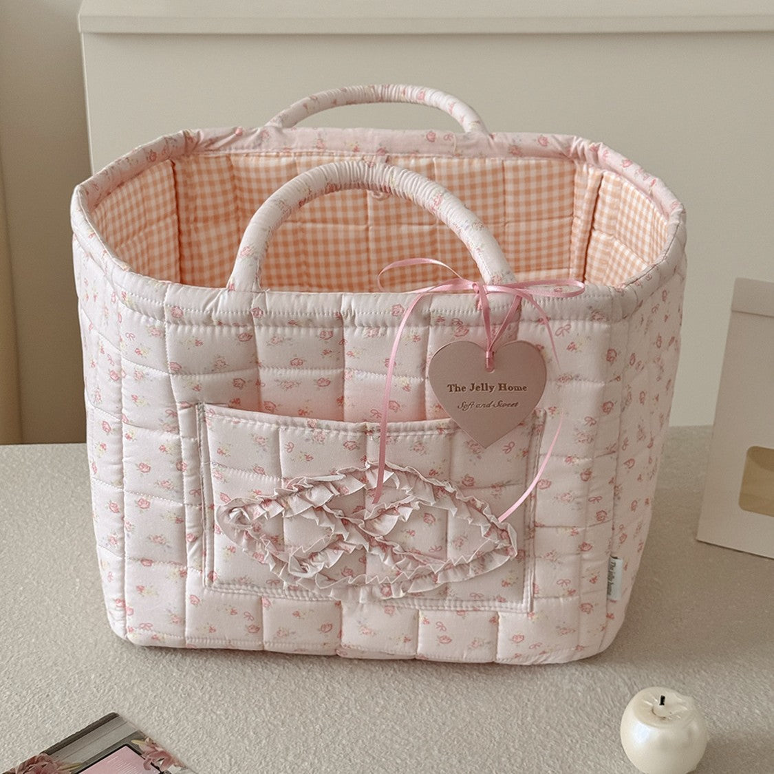 Rose Pattern Storage Basket with Handles