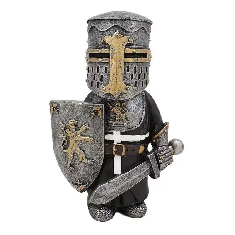 Hand-Painted Resin Gnome Knight with Axe Medieval Decor Ornament