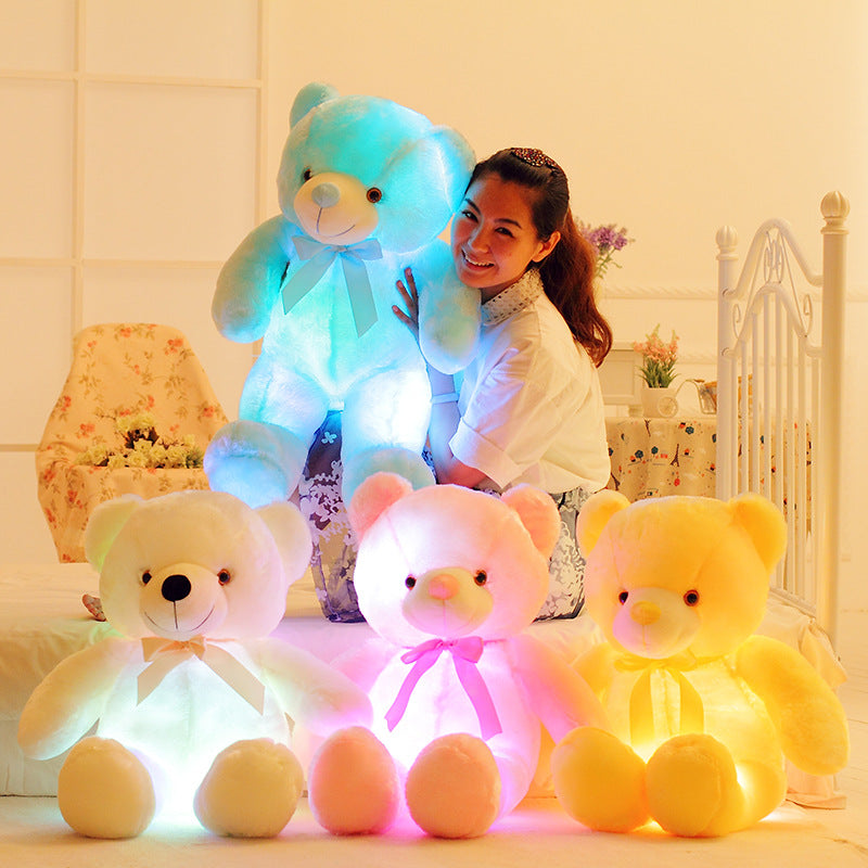 Candy-Colored Luminous Musical Teddy Bear Plush Toy, Soft Huggable Stuffed Animal for Birthday Christmas Gift