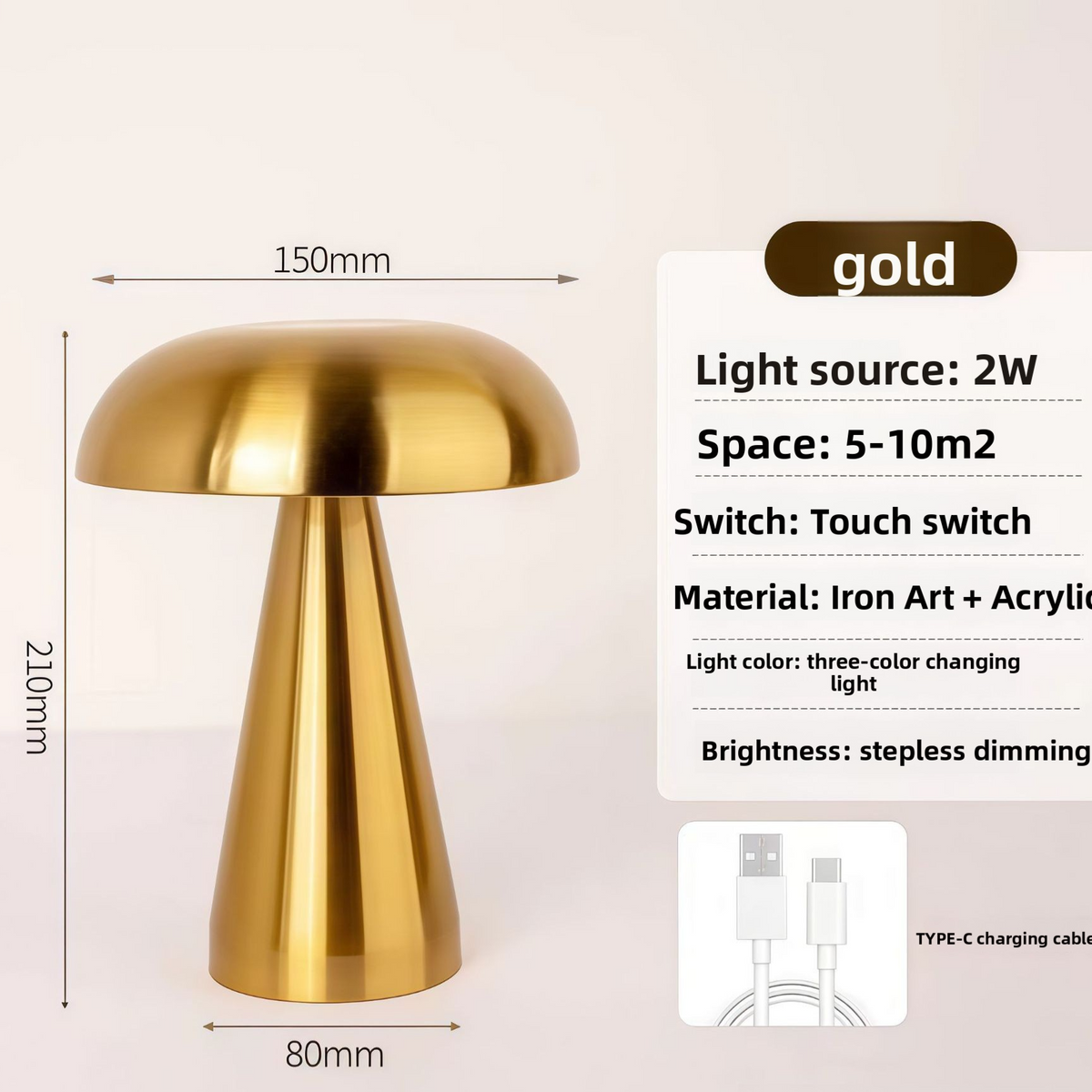 Mushroom Shape LED Rechargeable Table Lamp