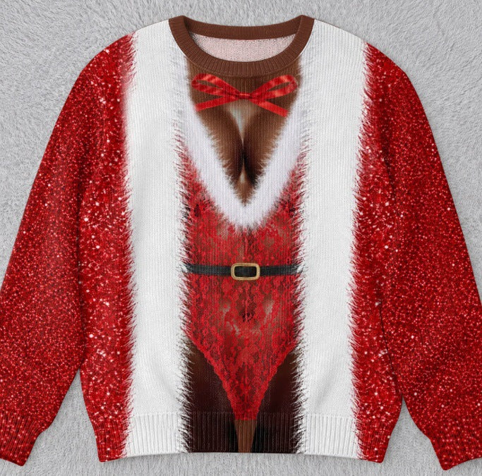 Womens 3D Printed Christmas Sweater Pullover Fleece Knit Top