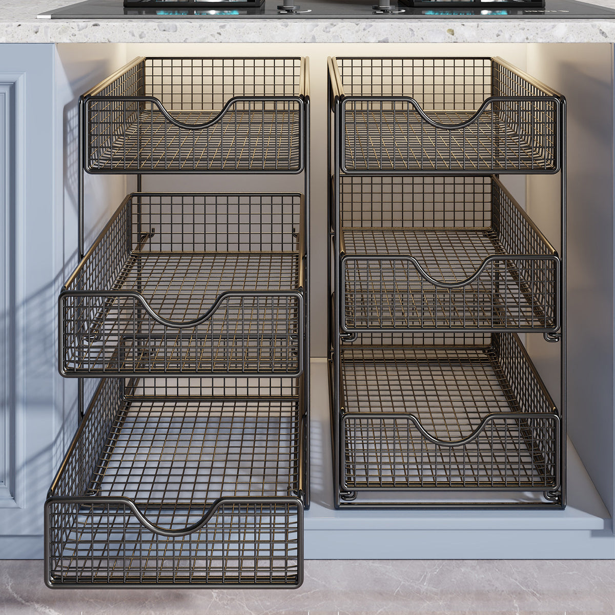 Pull-Out Under-Sink Cabinet Storage Organizer Multi-Layer Sliding Basket