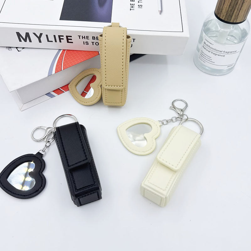 Portable Leather Lipstick Holder Keychain