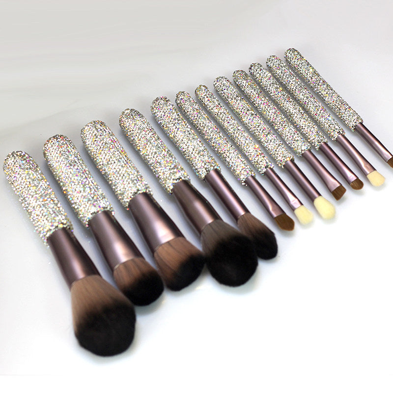12-Piece Diamond Makeup Brush Set with Rhinestone Handles