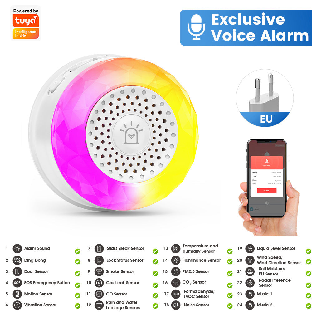 Smart WiFi Sound and Light Alarm Sensor with App Voice Control for Home Security