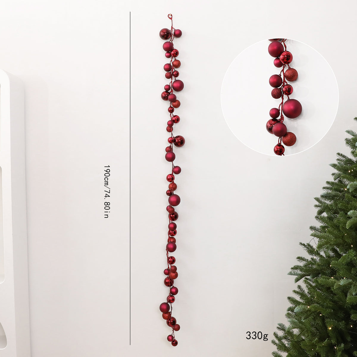 1.9M Electroplated Plastic Christmas Ball Garland DIY Holiday Decor