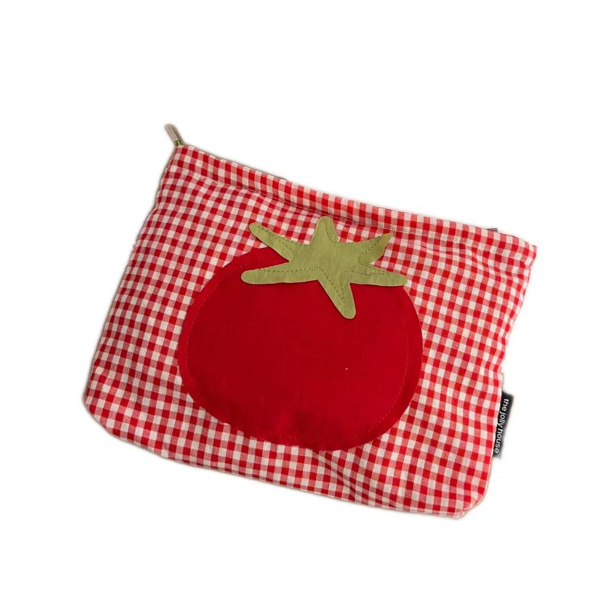Cute Red Grid Tomato Cosmetic Bag Large Capacity Portable Hand Held Toiletry Bag