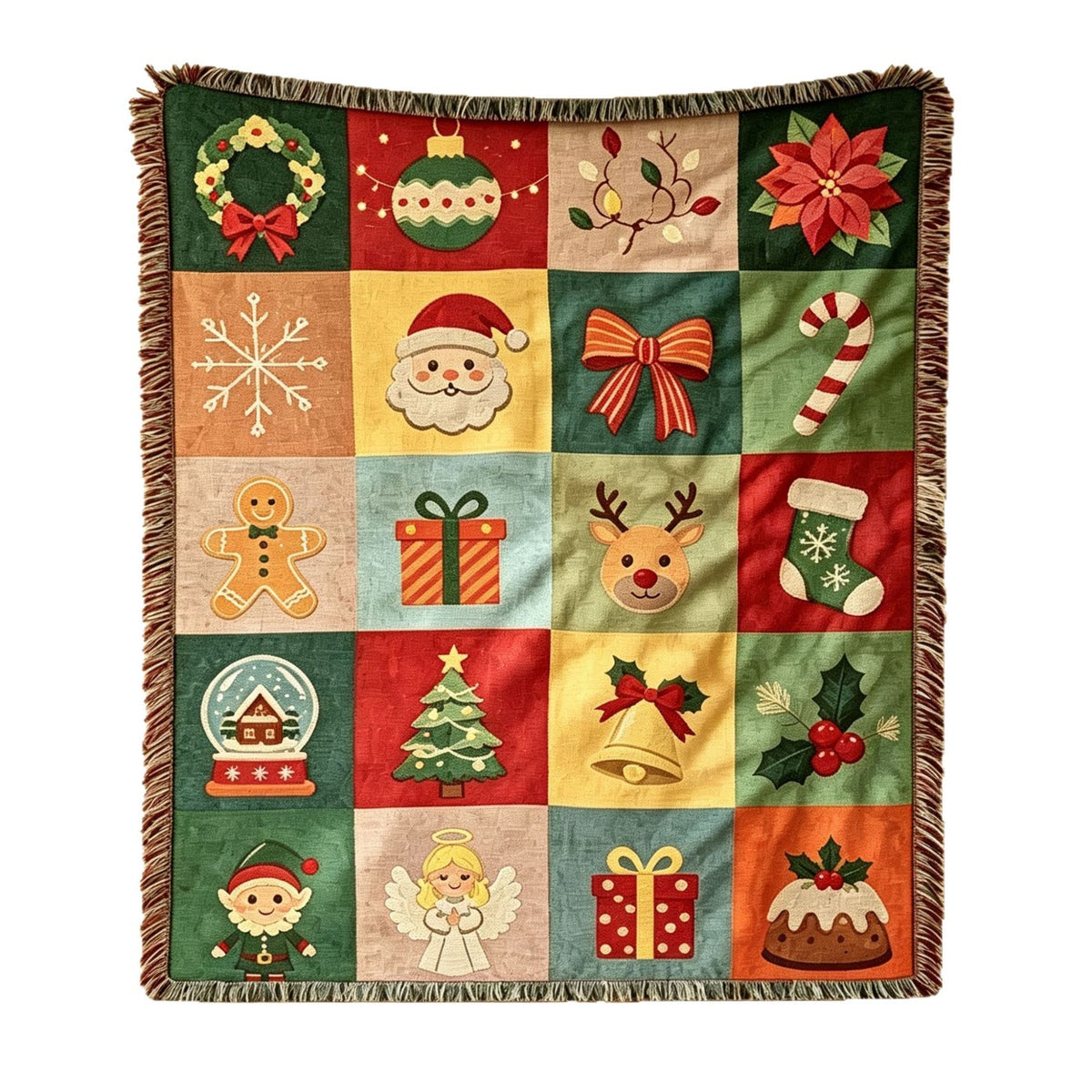 Retro Christmas Tassel Tapestry Throw Blanket