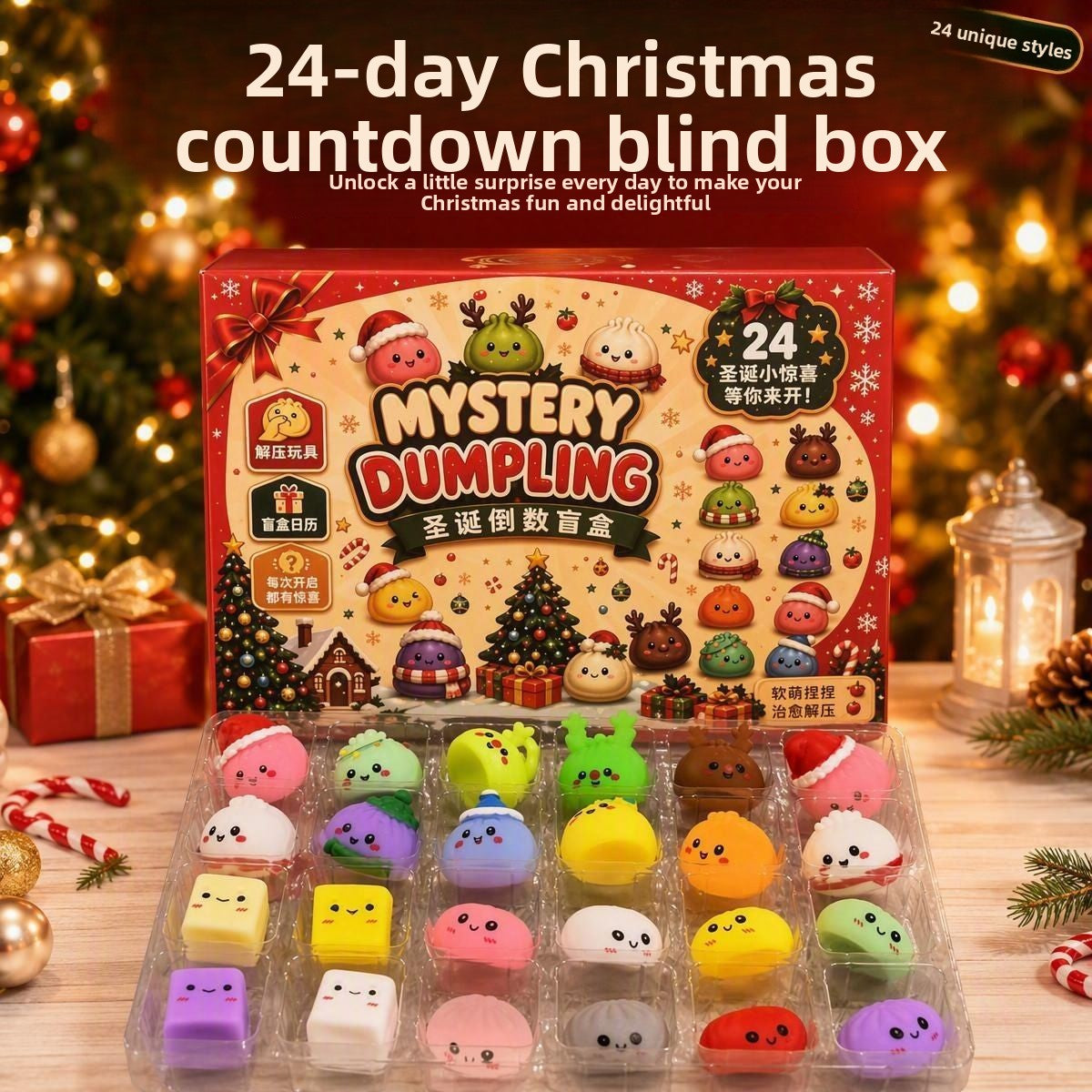 Christmas Advent Calendar Squeeze Dumpling Blind Box 24 Days Countdown Stress Relief Toy