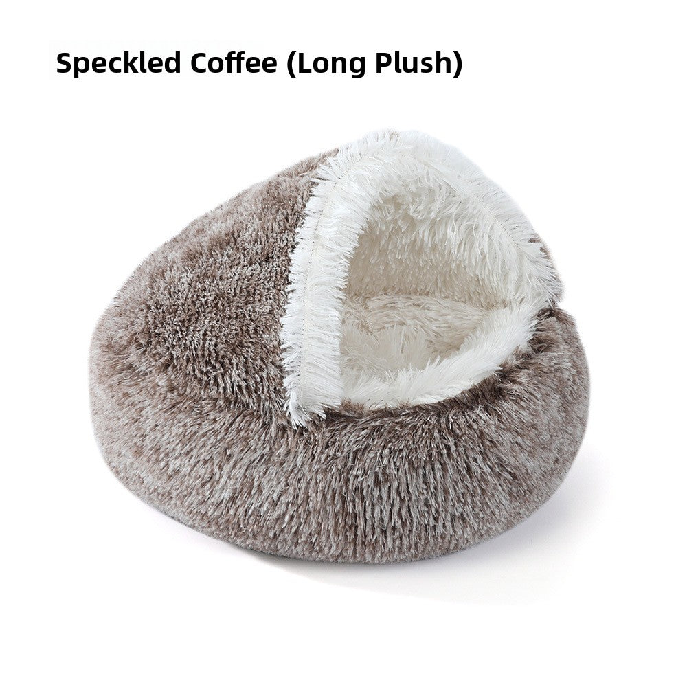 Semi-Enclosed Plush Pet Bed for Cats and Dogs