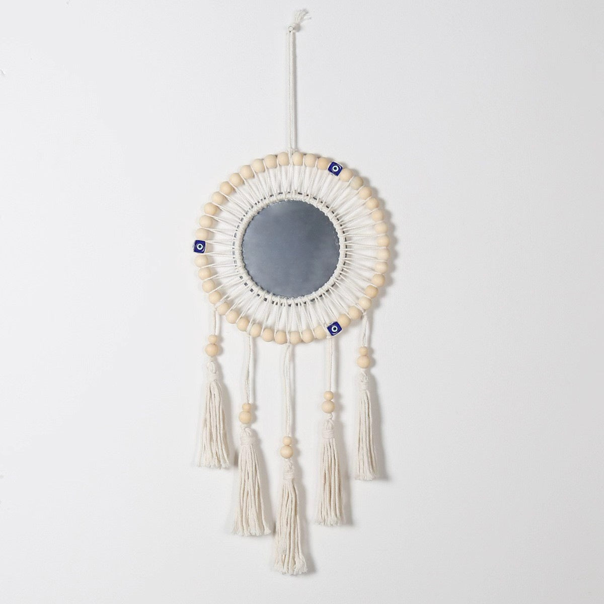 Bohemian Wooden Beads Cotton Rope Tassel Wall Mirror