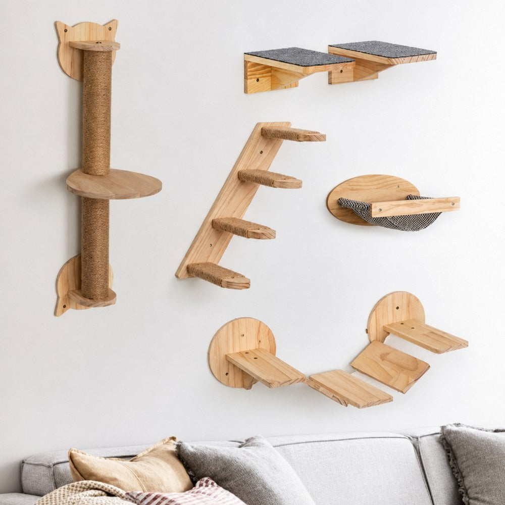 Wall-mounted wooden cat bed