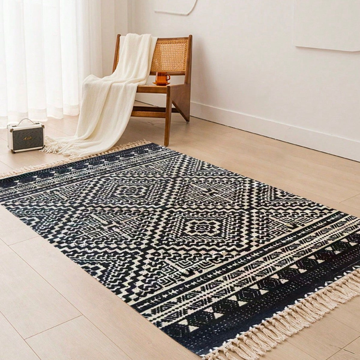 Woven Cotton and Linen Tassel Mat Bedroom Carpet Bathroom Mat