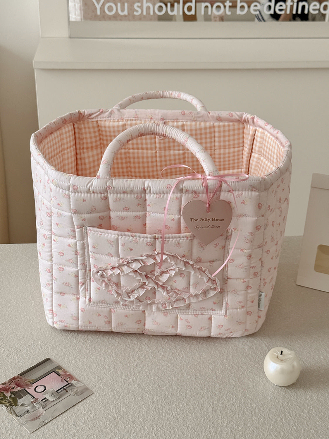 Rose Pattern Storage Basket with Handles