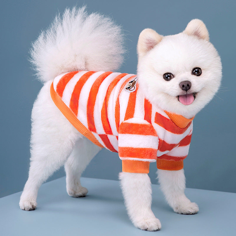 Cute Striped Fleece-Lined Dog Sweater