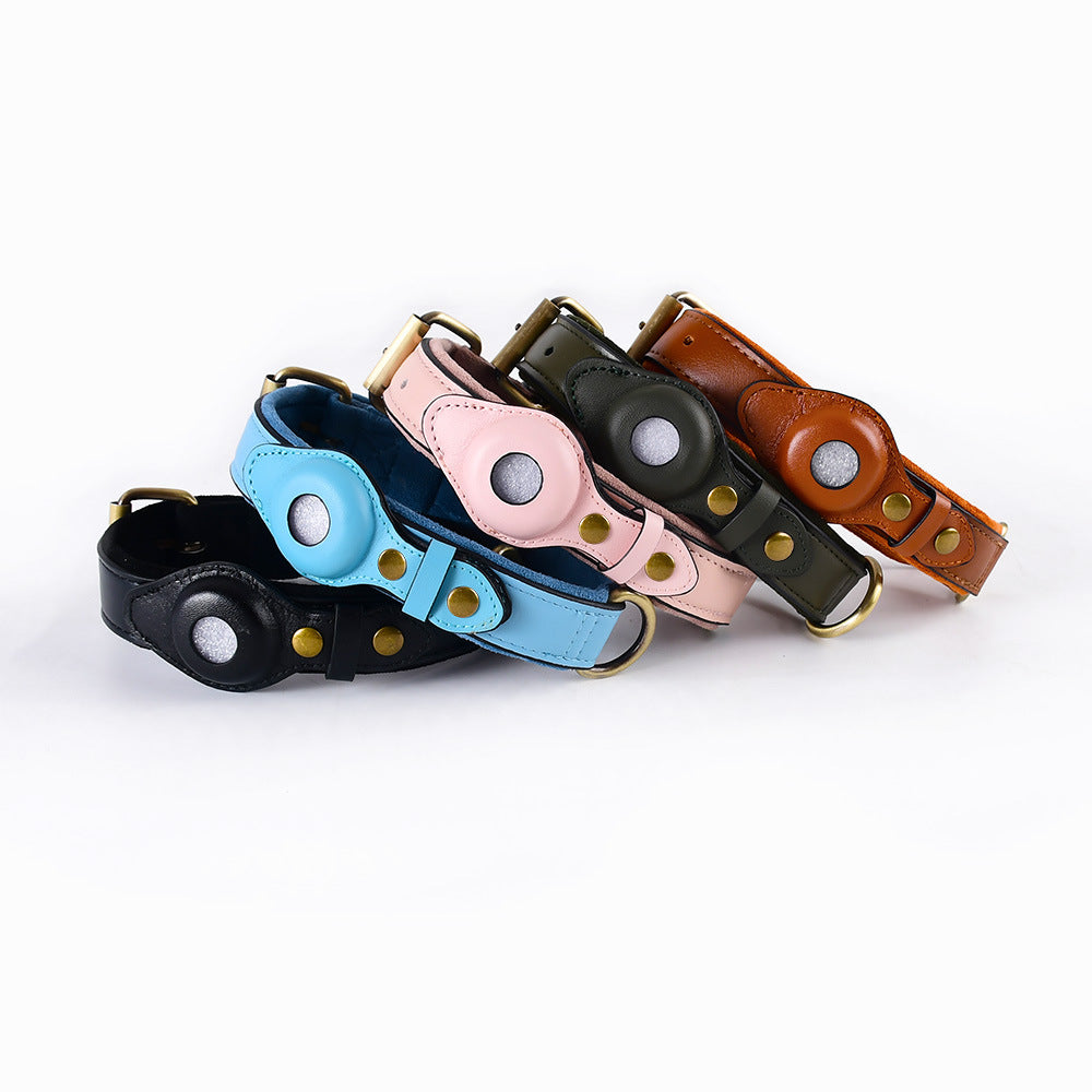 Adjustable Suede Dog Collar with Tracker Holder