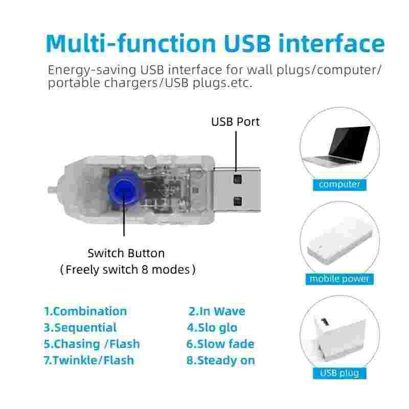 USB Powered Waterfall LED String Lights