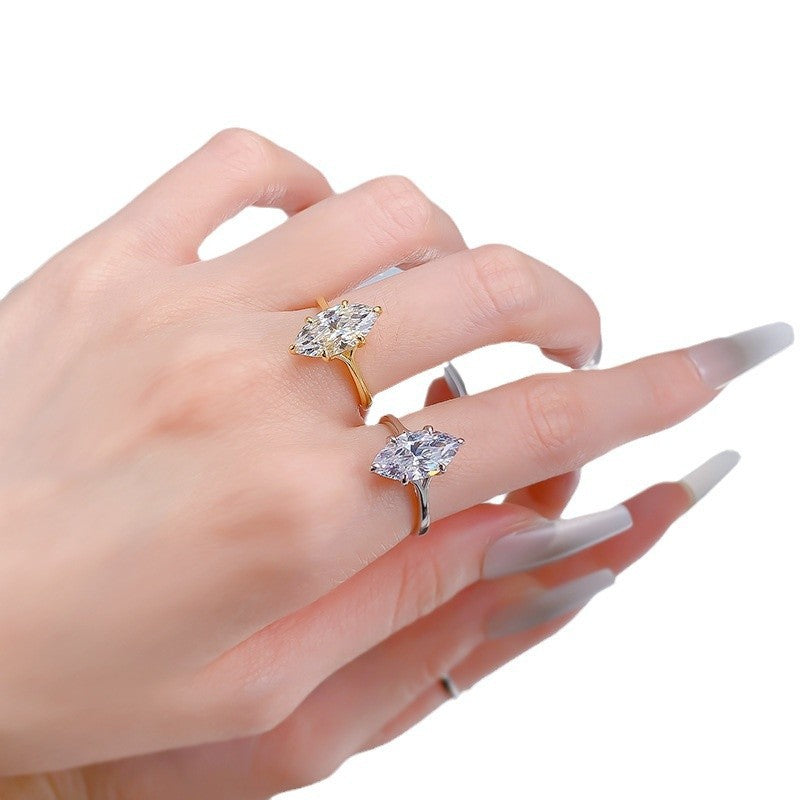 Marquise Cut Geometric Silver Ring