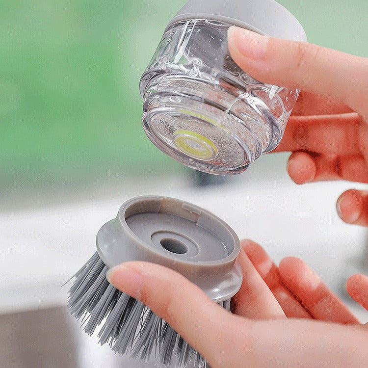 Handheld Pressurized Refillable Soap Dispensing Dish Washing Scrub Brush