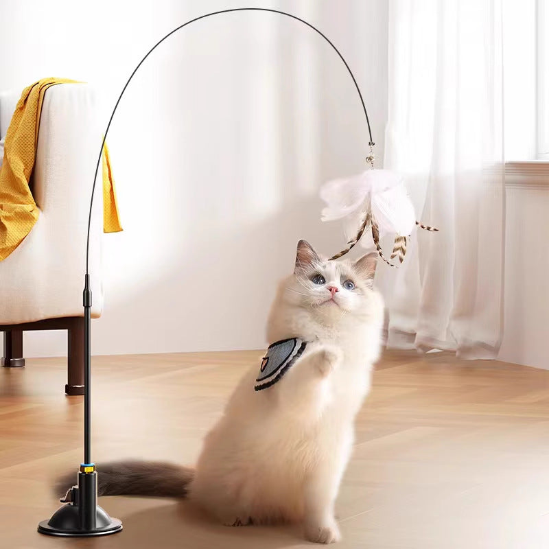 Interactive Cat Teasing Stick with Feather Attachments