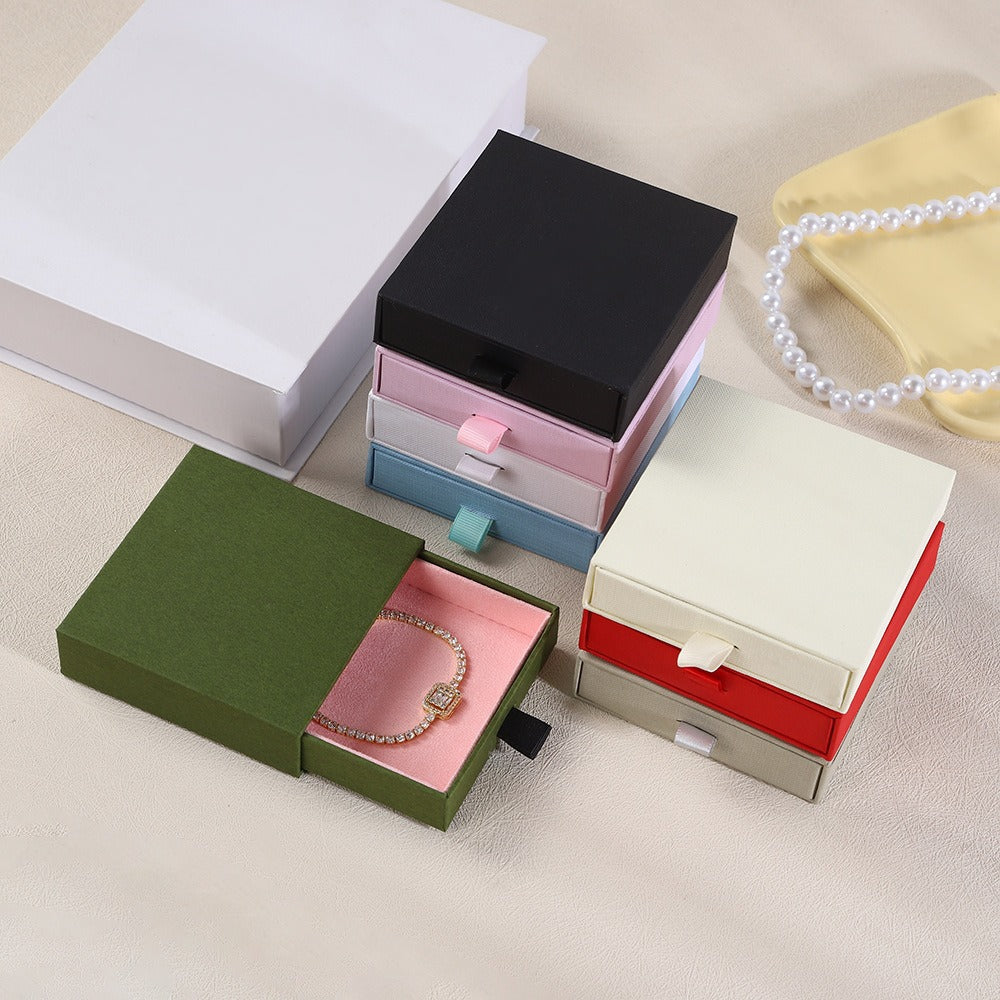 Solid Color Drawer Jewelry Storage Box with Velvet Lining for Earrings Rings Necklaces