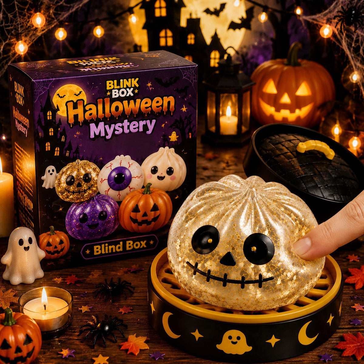 Halloween Ghost Dumpling Squeeze Toy, Steamed Maltose Stress Relief Toy, Holiday Gift Box Set Toy