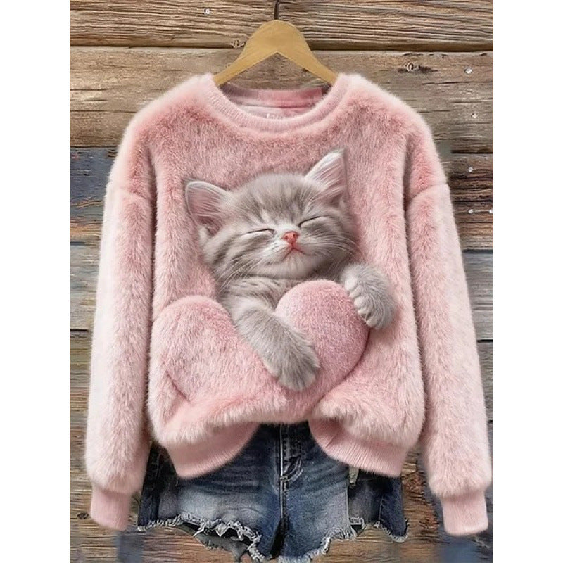 Womens 3D Printed Christmas Flannel Pullover Sweatshirt