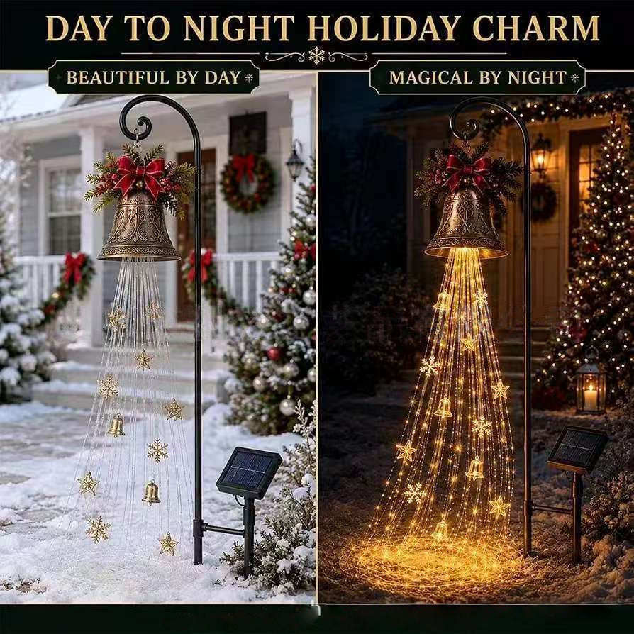 Christmas Bell Cascade Solar Yard Light Bell Waterfall Lamp
