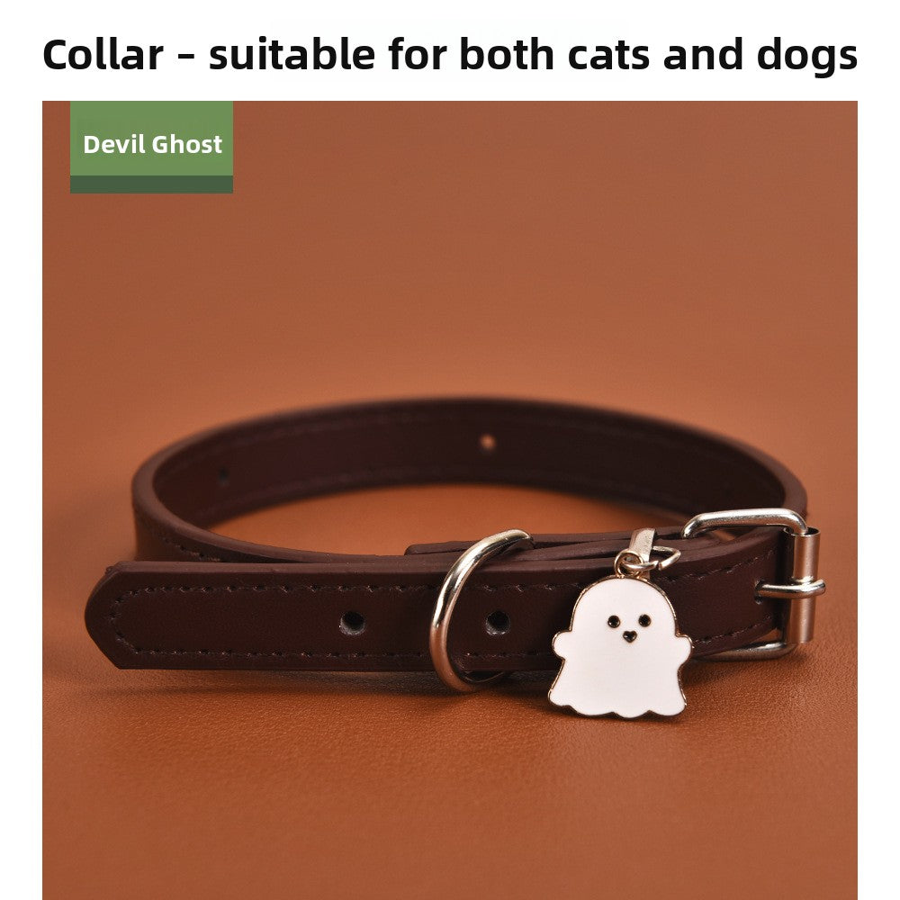 Halloween PU Leather Dog Collar with Decorative Charms