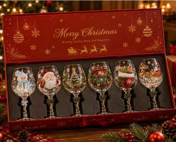 Christmas Themed Glass Art Goblets