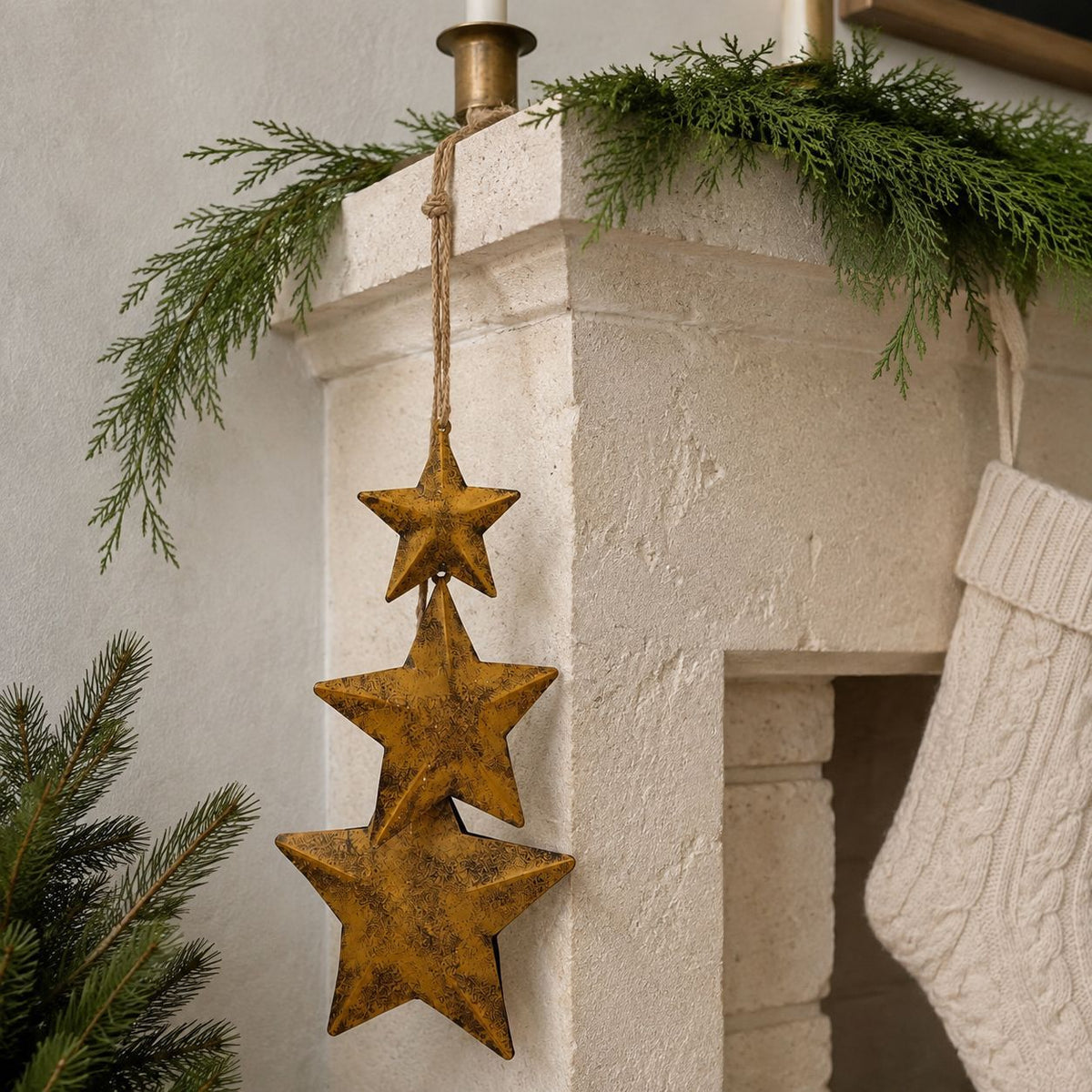 Vintage Iron Star Christmas Hanging Ornaments 3-Piece Set