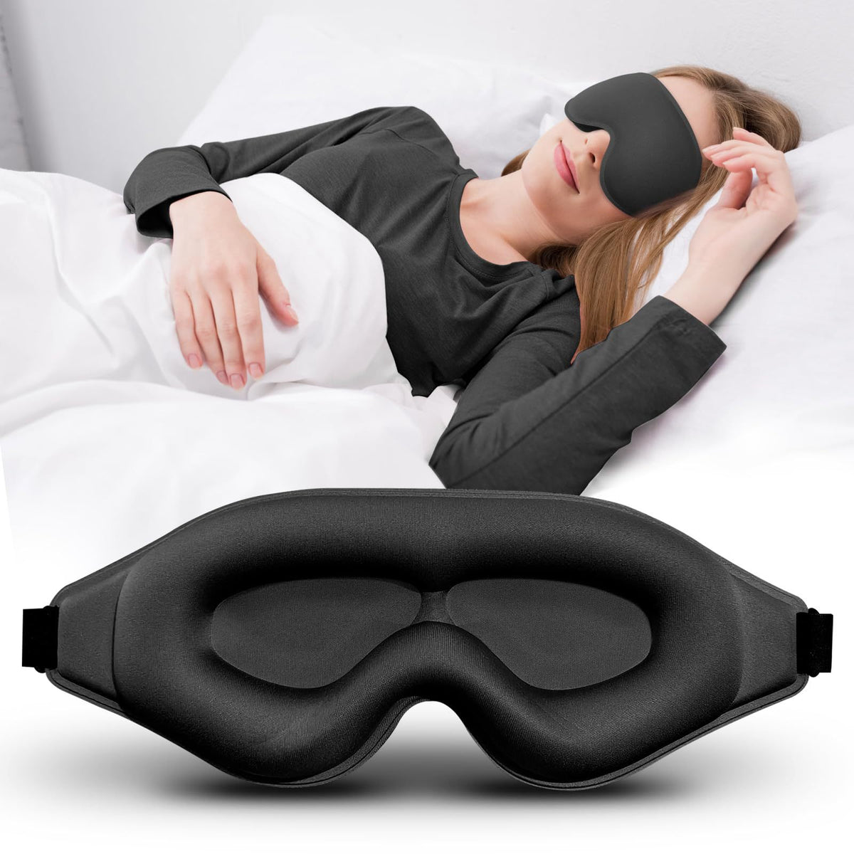 3D Contoured Sleep Mask 100% Light Blocking Breathable Eye Mask for Travel Nap
