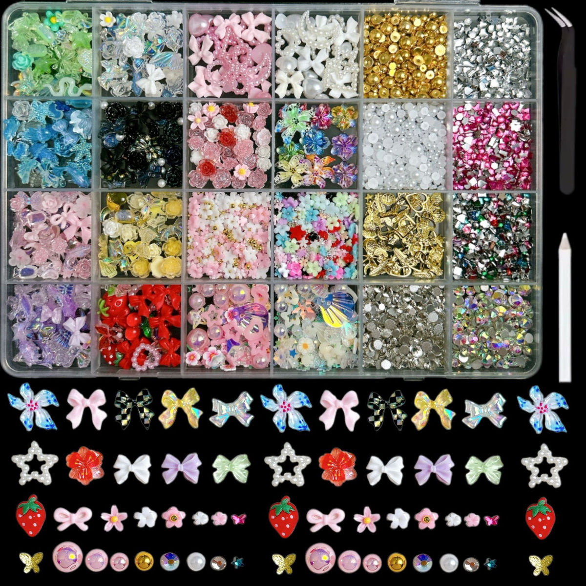24-Grid Artificial Lily Flower Nail Art Decorations DIY Kit